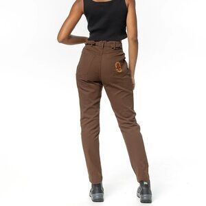 High Waist Cotton Canvas Brown Straight Leg Women's Pants